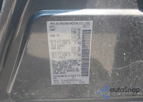 2017 Nissan Pathfinder Sl from USA, damaged, VIN 5N1DR2MN2HC658594